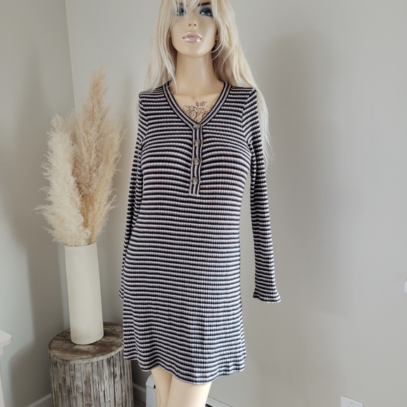 American Eagle size M black white green and orange striped soft sweater dress - Picture 5 of 8